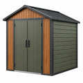 Caseta de jardín 213 x 131 x 180 cm de acero verde oscuro y marrón - almacenaje exterior con techo inclinado