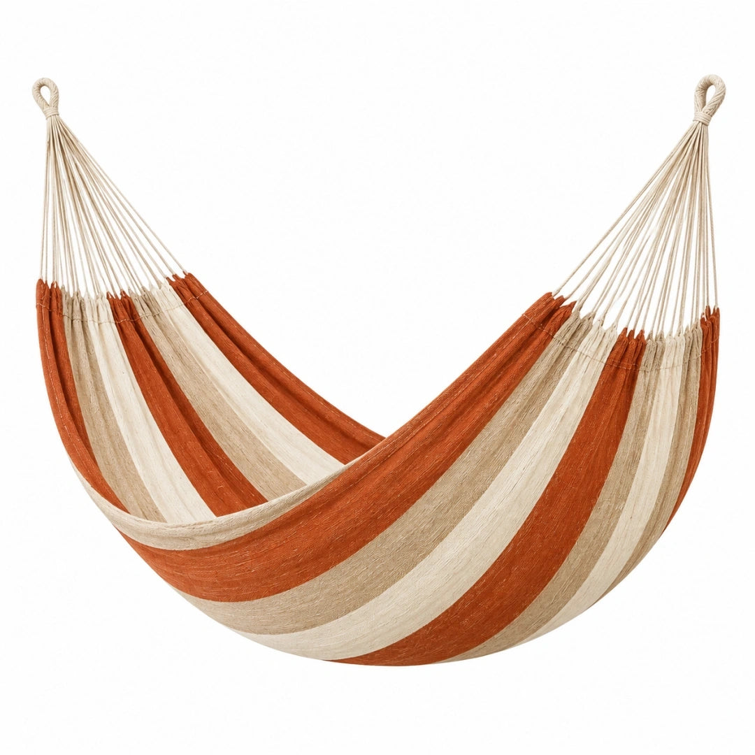 Hamaca de algodón 300 x 100 cm beige terracota para exterior a rayas