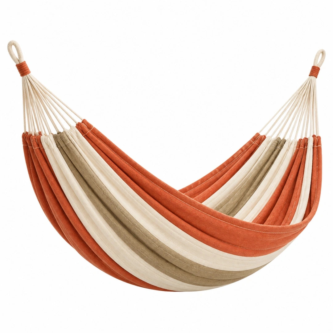 Hamaca textil 200 x 100 cm terracota crema beige para descanso estilo bohemio