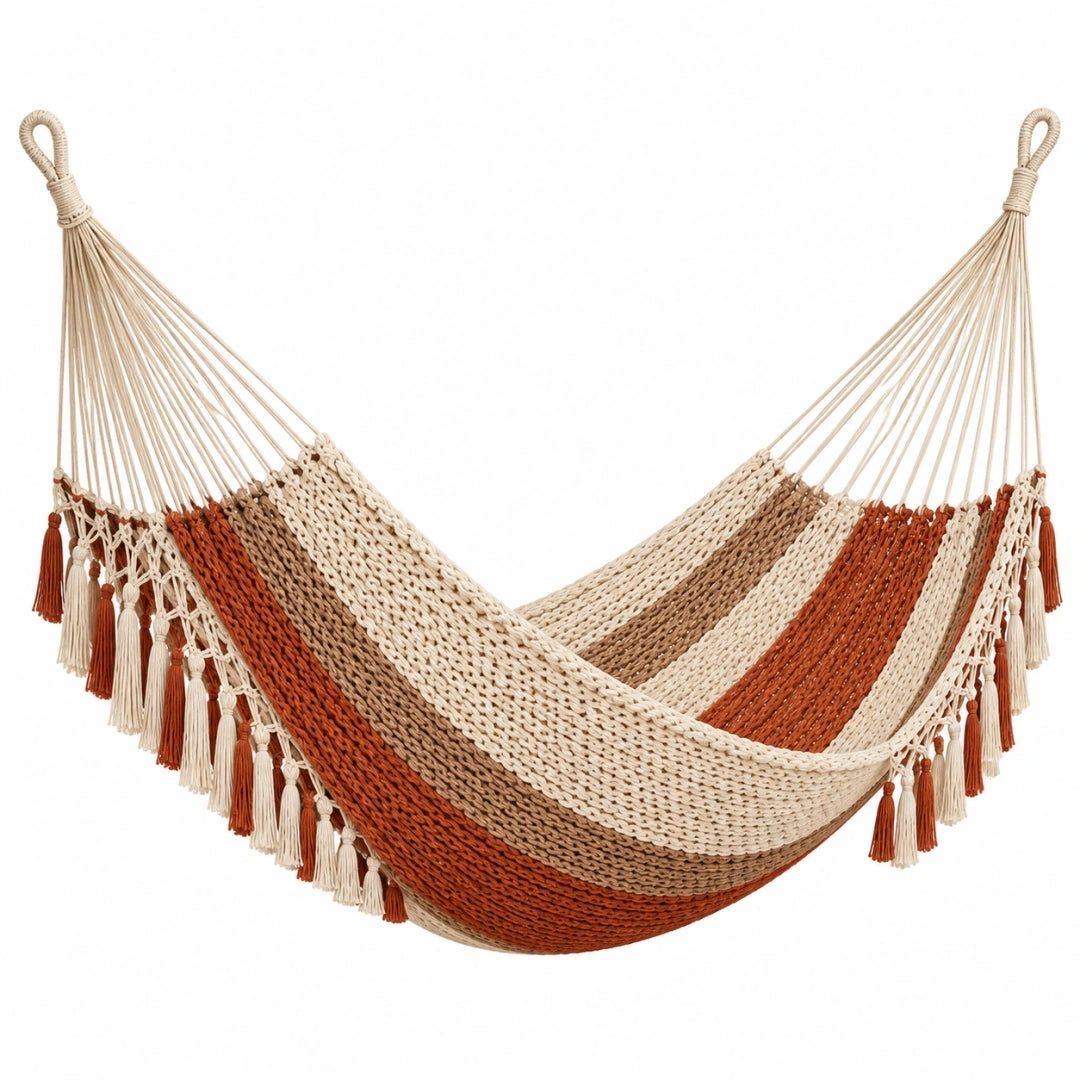 Hamaca 200 x 100 cm de algodón beige marrón terracota estilo bohemio para descanso