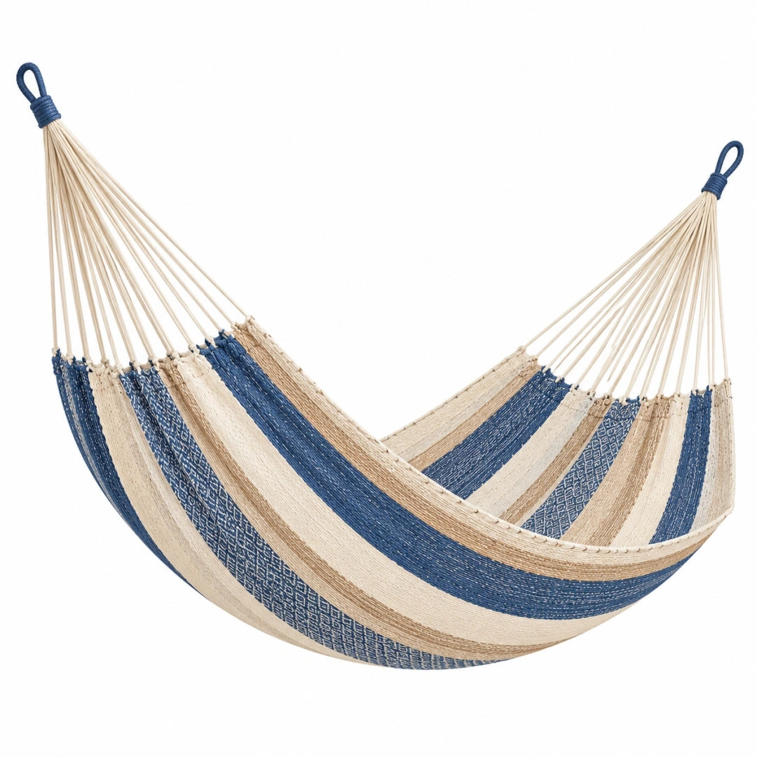 Hamaca 300 x 100 cm de algodón azul y beige para jardín