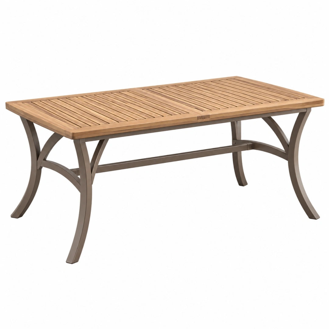 Mesa de jardín 180 x 100 x 75 cm de madera y metal marrón - diseño de lamas para exterior