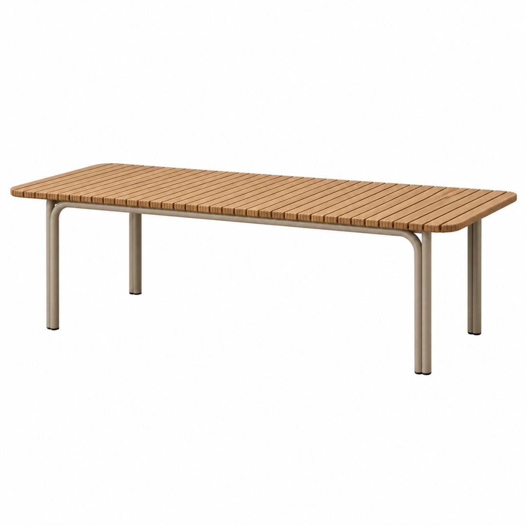 Mesa de exterior 200 x 90 x 75 cm de madera y metal beige estilo contemporáneo