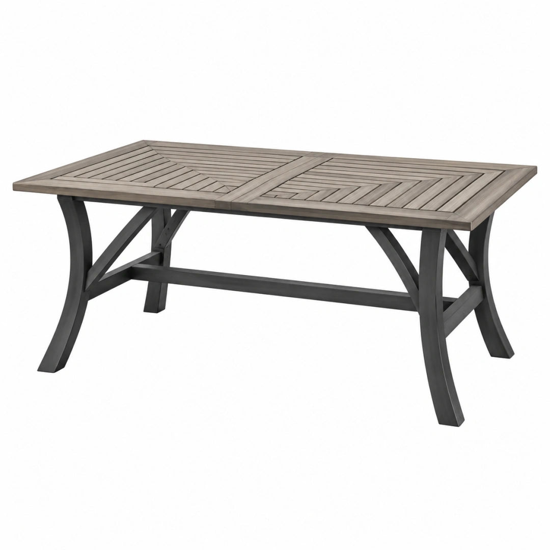 Mesa de comedor exterior 180 x 100 x 75 cm de madera y metal gris estilo contemporáneo