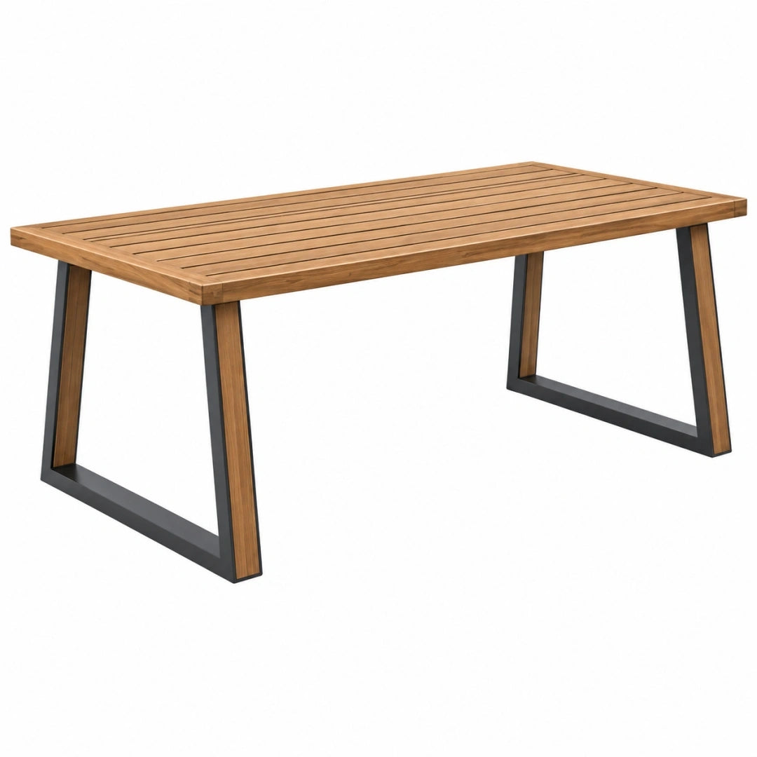 Mesa de comedor exterior 200 x 100 x 75 cm de madera marrón y metal negro estilo industrial