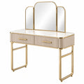 Tocador 120 x 45 x 145 cm blanco y dorado con espejo tríptico y cajones