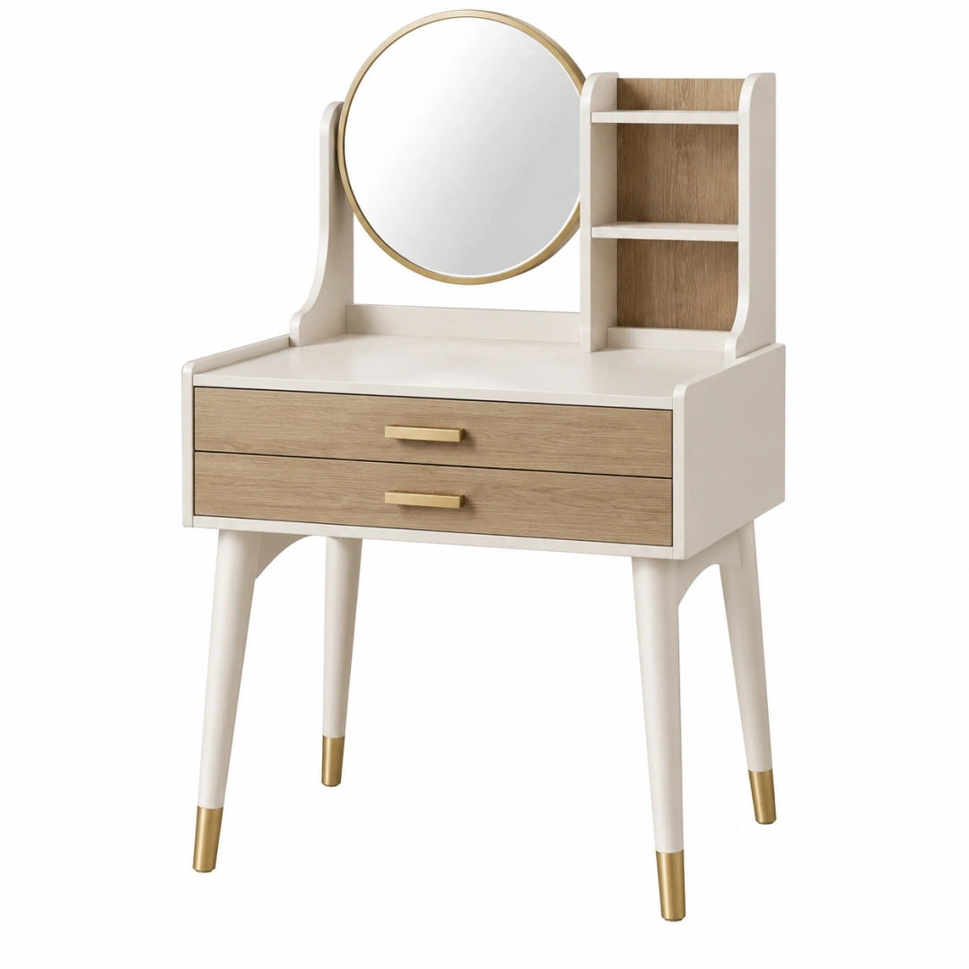 Tocador con espejo 80 x 40 x 140 cm de madera blanco y roble con 2 cajones estilo moderno