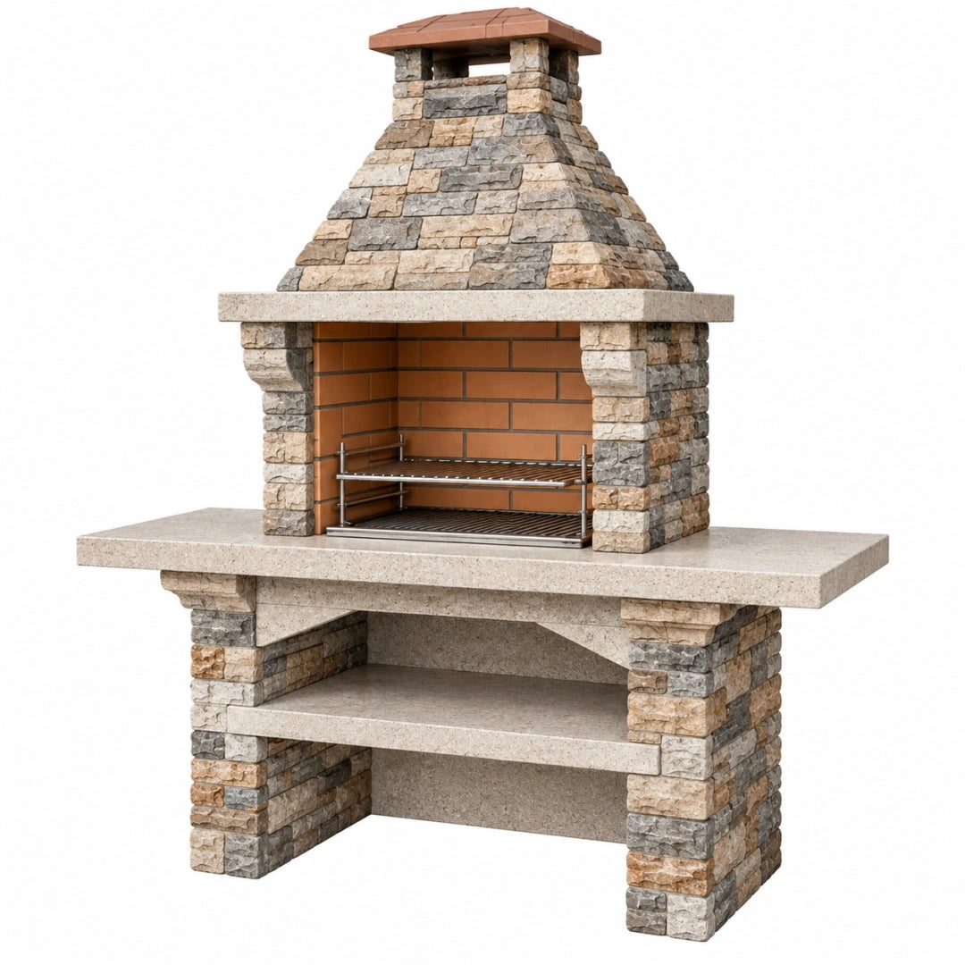 Barbacoa de obra 160 x 70 x 220 cm de piedra y ladrillo para exterior